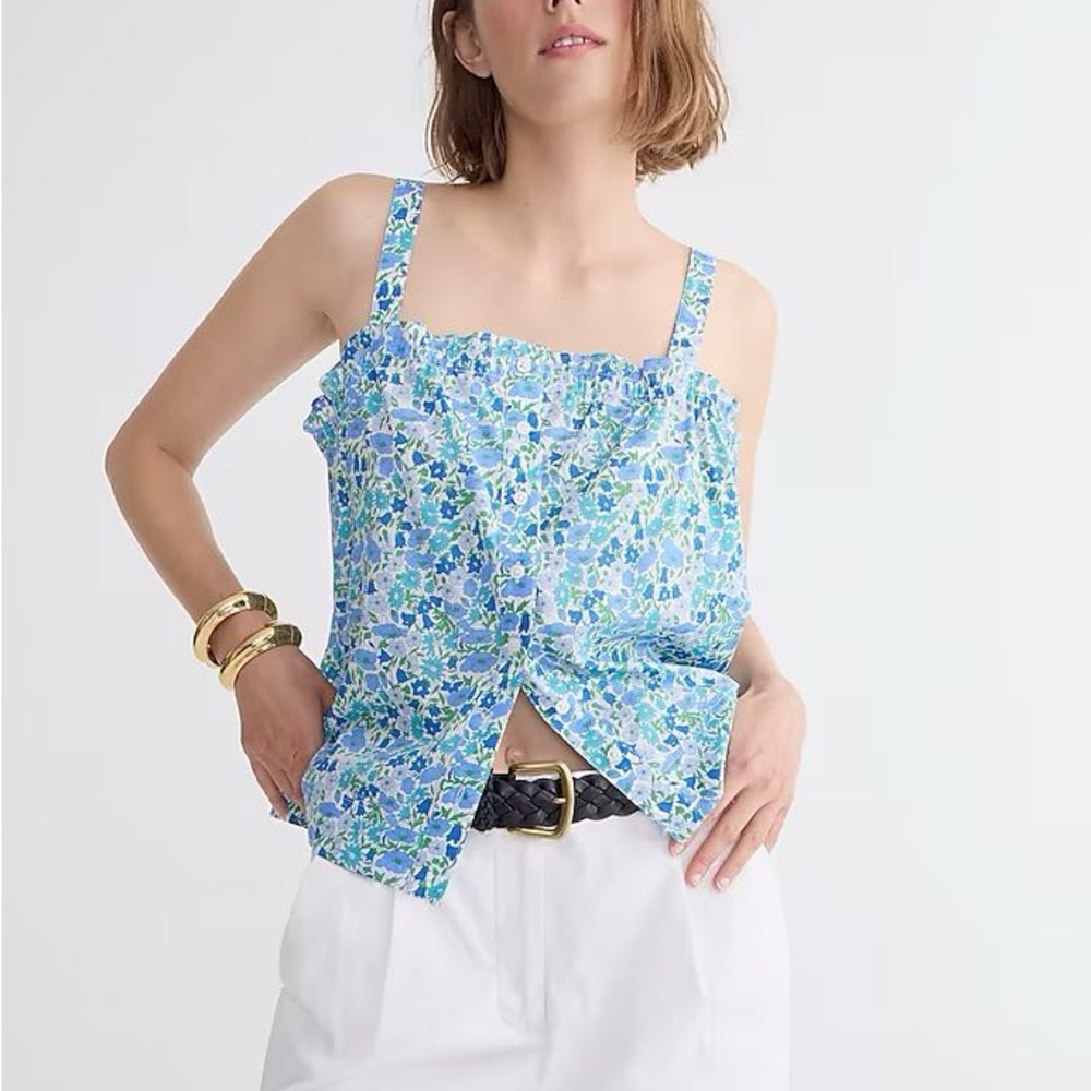 J. Crew x Liberty Smocked‎ Button-Front Tank Top in Poppy and Daisy Fabric